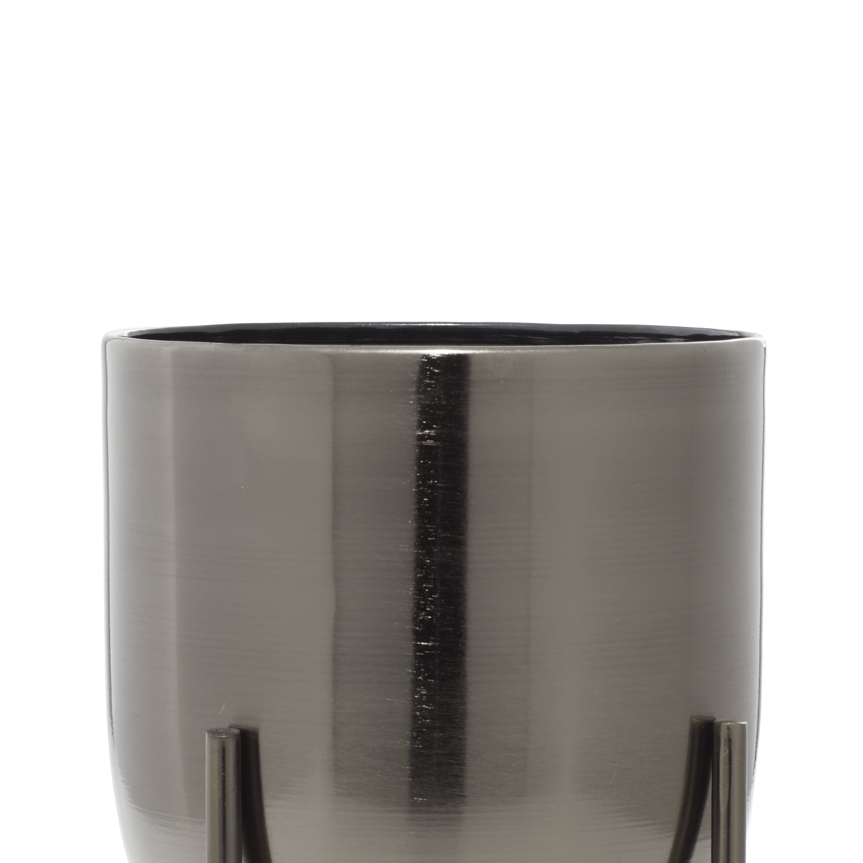 DecMode 16" and 13"H Indoor Outdoor Black Metal Planter with Removable Stand (2 Count)