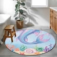 thumbnail image 4 of Ocean Marine Life Round Living Room Rugs 3.3 ft, Watercolor Fish Tails Starfish Sea Nut Seagrass Washable Area Rug with Non-Slip Sturdy Edge Binding Round Front Door Mat Floor Carpet for Entryway, 4 of 9