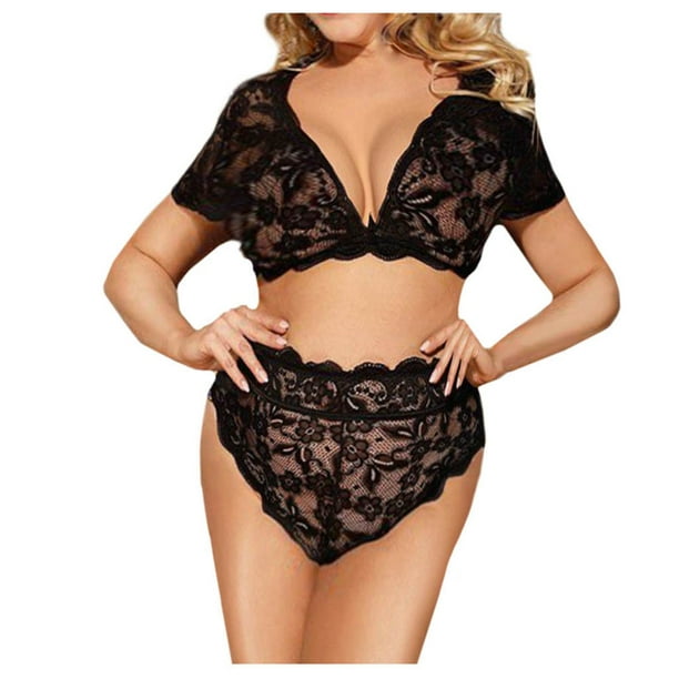 Sexy Lingerie for Women Naughty Sexplus Size on Clearance Sexy Lace  Underwear V-neck Bra Thong Short Sleeve Lingerie Set S-3XL 