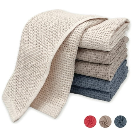 6 Pack 100% Cotton Dish Towels, Waffle Weave Dish Cloths for Washing Dishes, Quick Drying Kitchen Dish Towels Rags, 12x12 inches, Mixed Color