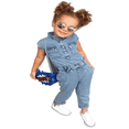 thumbnail image 1 of Enfants Bambin Filles Denim Combinaison Sans Manches Col Plié Bouton-vers le Bas Ensemble une Pièce Romper, 1 of 7