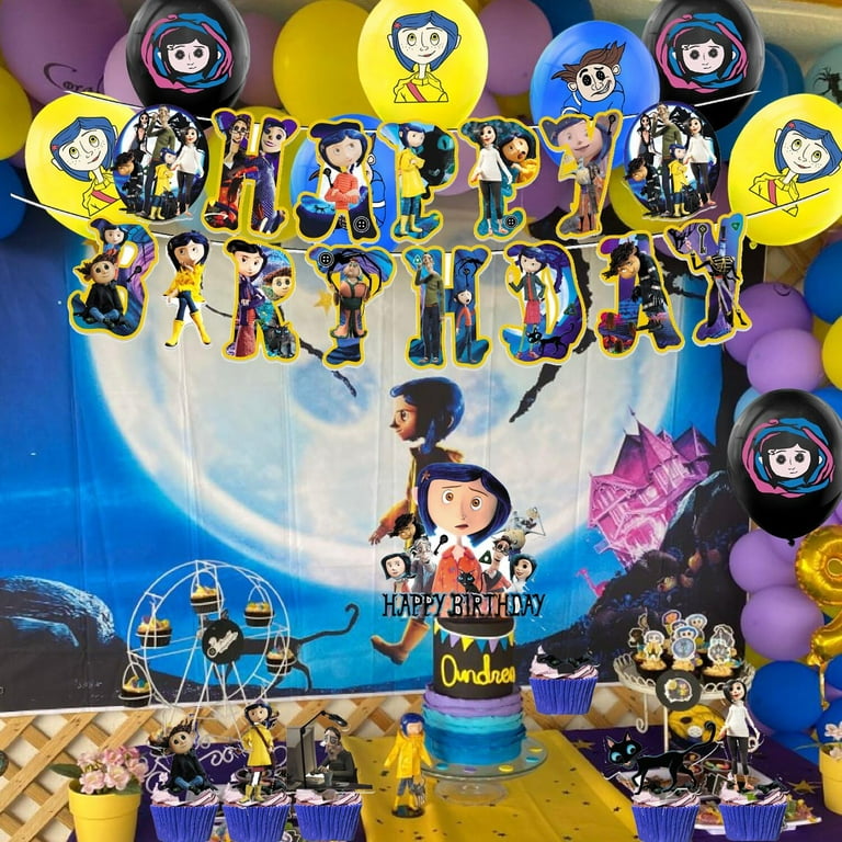 Coraline Party Decorations,Birthday Party Supplies for Halloween Coraline Party Supplies Includes Banner - Cake Topper - 12 Cupcake Toppers - 18