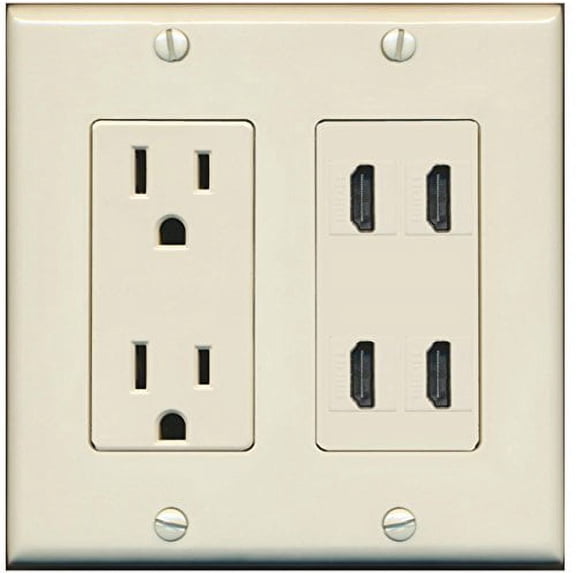 RiteAV Power Outlet 4 HDMI Wall Plate - Light Almond