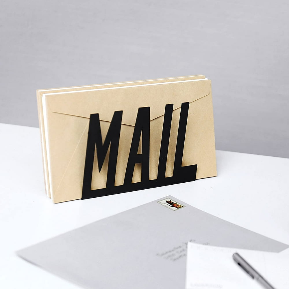 MyGift Black Metal Letter Holder with Cutout Mail Design
