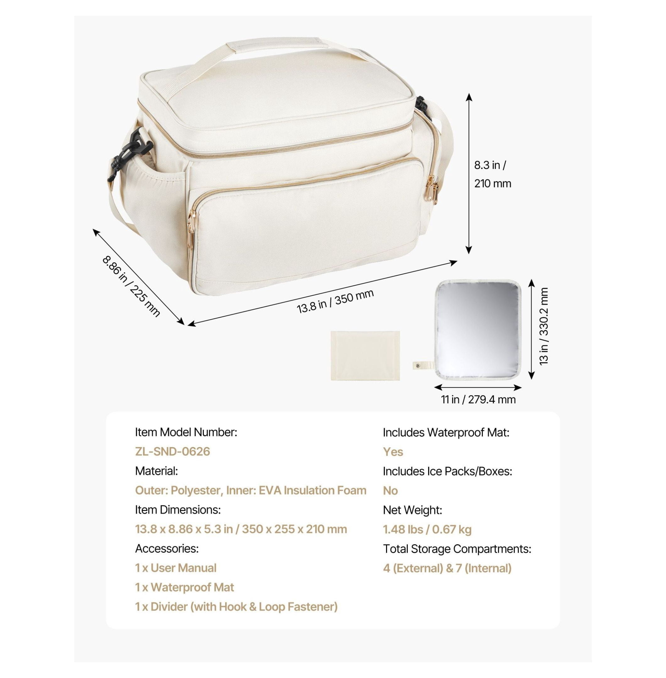 Breast Pump Bag, Portable Breastmilk Cooler for S1/S2, Travel Diaper Bag with Waterproof Mat, Fits Pumping Accessories, Bottles & More - Beige