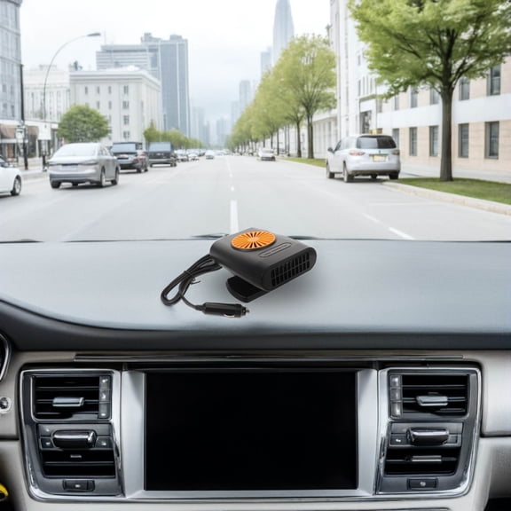 Amosfun Portable Car Heater with Adhesive Base and 360° Rotation for Fast Windshield Defogging, Orange