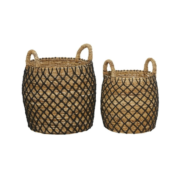 DecMode Coastal Banana Leaf Storage Basket, 19", 16"H, Brown, 2 - Pieces