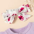 thumbnail image 6 of Odeerbi Infant Two-piece Set Baby Infant Girls Bow Outfits Flowers Print Ruffle Cotton Clothes Toddler Kids Bow Three-piece Outfit Purple, 6 of 9