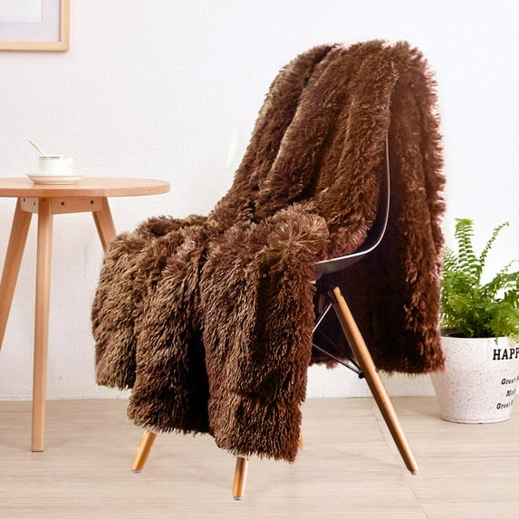 Homore Soft Fuzzy Faux Fur Throw Blanket, Decorative Shaggy Blanket for Couch Sofa Bed, 60" x 80" , Khaki