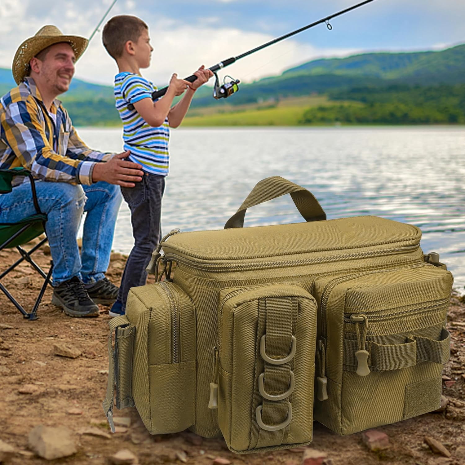Fishing Tackle Bag with Rod Holder,Fly Fishing Sling Bag Pack Waterproof Cross Body Sling Bag Fishing Panny Pack Waist Bag Backpack Portable Fishing Tackle Box Storage Bag Gift for Men