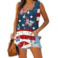 thumbnail image 1 of Puntoco Camiseta sin mangas con cuello cuadrado y estampado del Día de la Independencia para mujer, camiseta holgada sin mangas, 1 of 5