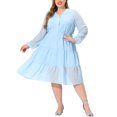 thumbnail image 1 of Women's Plus Size Midi Dresses Swiss Dots Long Sleeve V Neck Chiffon Dress Light Blue 1X, 1 of 6