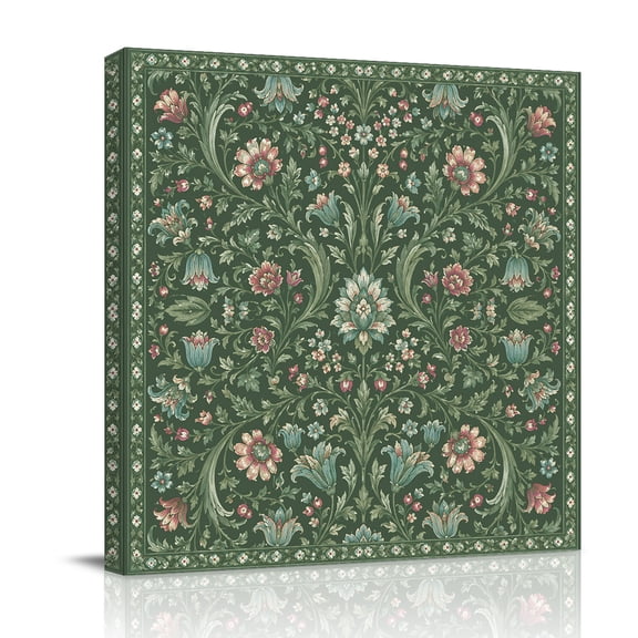 Canvas Wall Art, Sage Green Floral Boho Framed Canvas Prints for Bathroom Desk, Ethnic Tribe Vintage Abstract Art Small Gallery Wrapped Wall Decor for Home Office, Gifts, 8"x8" Ship Next Day