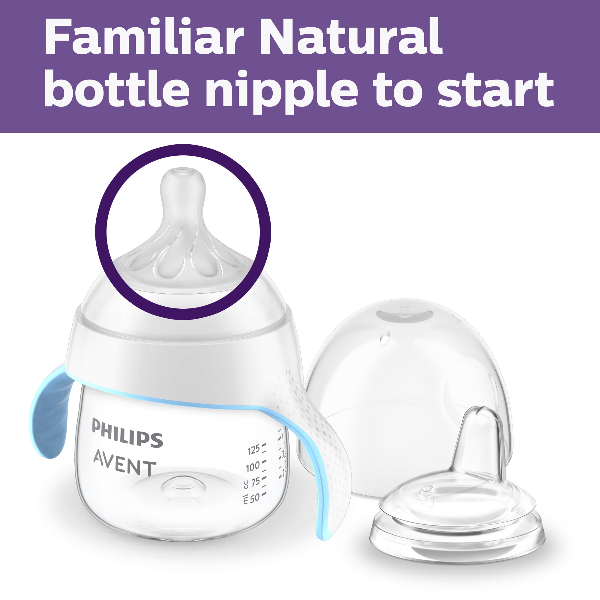 Philips Avent Natural Trainer Sippy Cup with Natural Response Nipple and Soft Spout, Clear, 5oz, 1pk, SCF263/01
