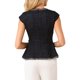 thumbnail image 3 of INSPIRAR CHIC Blusa de Peplum Elegante de Tweed para Mujeres con Cuello Redondo y Mangas Cortas para Oficina Negocios en Negro y Azul, 3 of 5