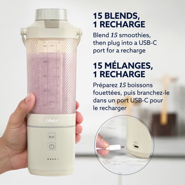 Oster GoMAX Portable Blender, Smoothie Blender, Personal Blender, Oat Milk White