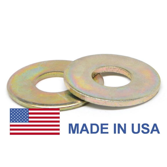 3/8" Grade 8 Flat Washer SAE Pattern - USA Medium Carbon Steel Yellow Zinc Plated Pk 50