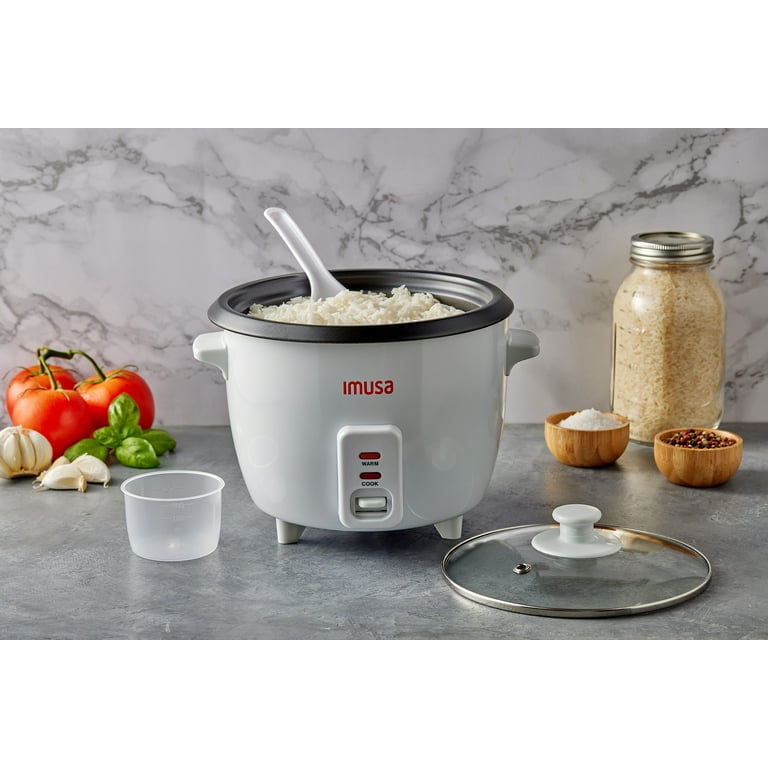Imusa 3 Cup New White Electric Rice Cooker with Nonstick Bowl