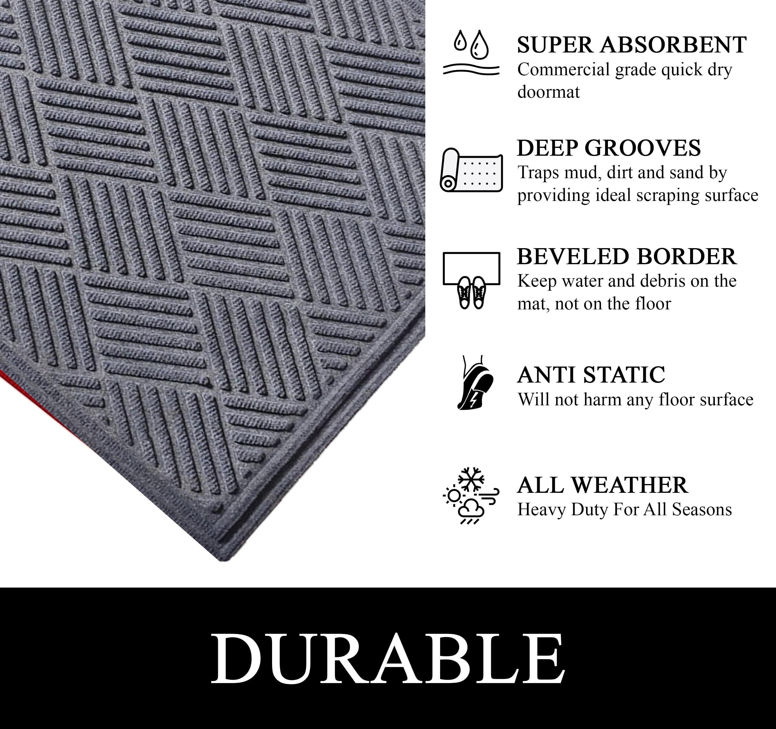 A1HC Indoor Outdoor Mat, Front and Back Entrance Welcome Mats, Front Door Patio Mats 18X30 Inches, Non-Slip Easy Clean Entrance Washable Doormats, Light Grey