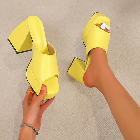 

Platform Sandals For Women Sexy Square Peep Toe Slip On Chunky High Heel Sandals Date Dress Pumps