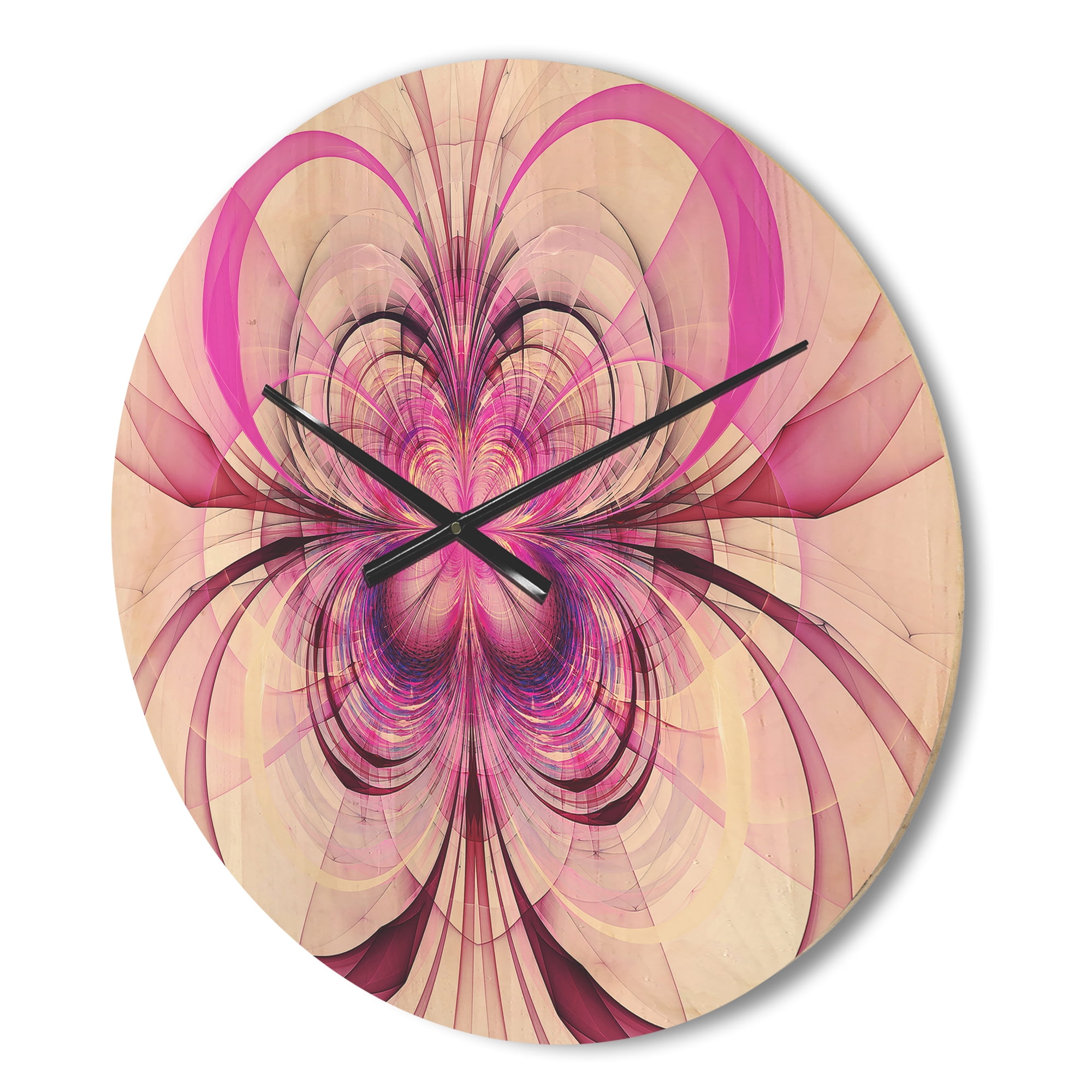 Designart 'Fractal Purple Flower Pattern ' Modern Wood Wall Clock