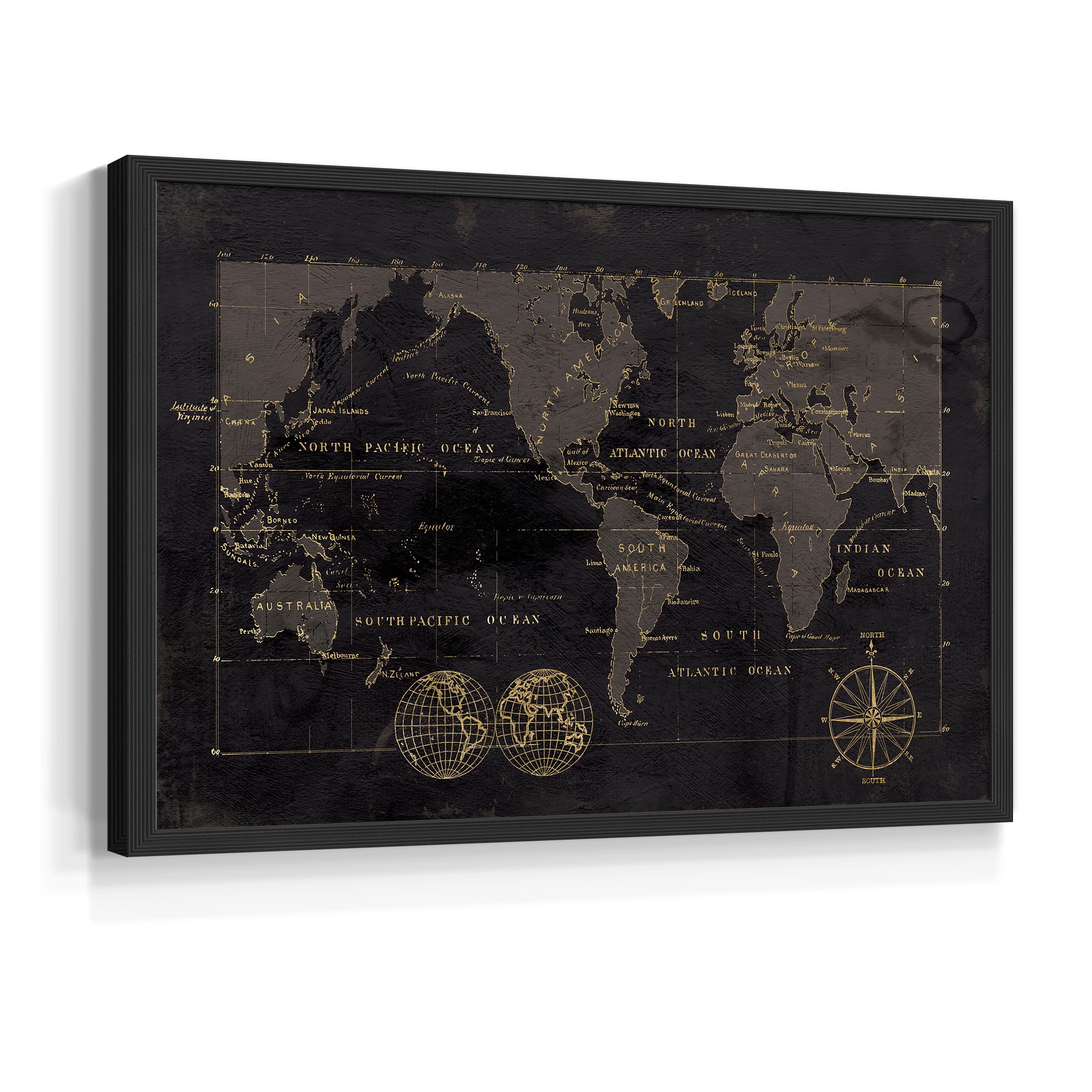 Black Gold Map by Carol Robinson - Restickable Framed Giclée Print