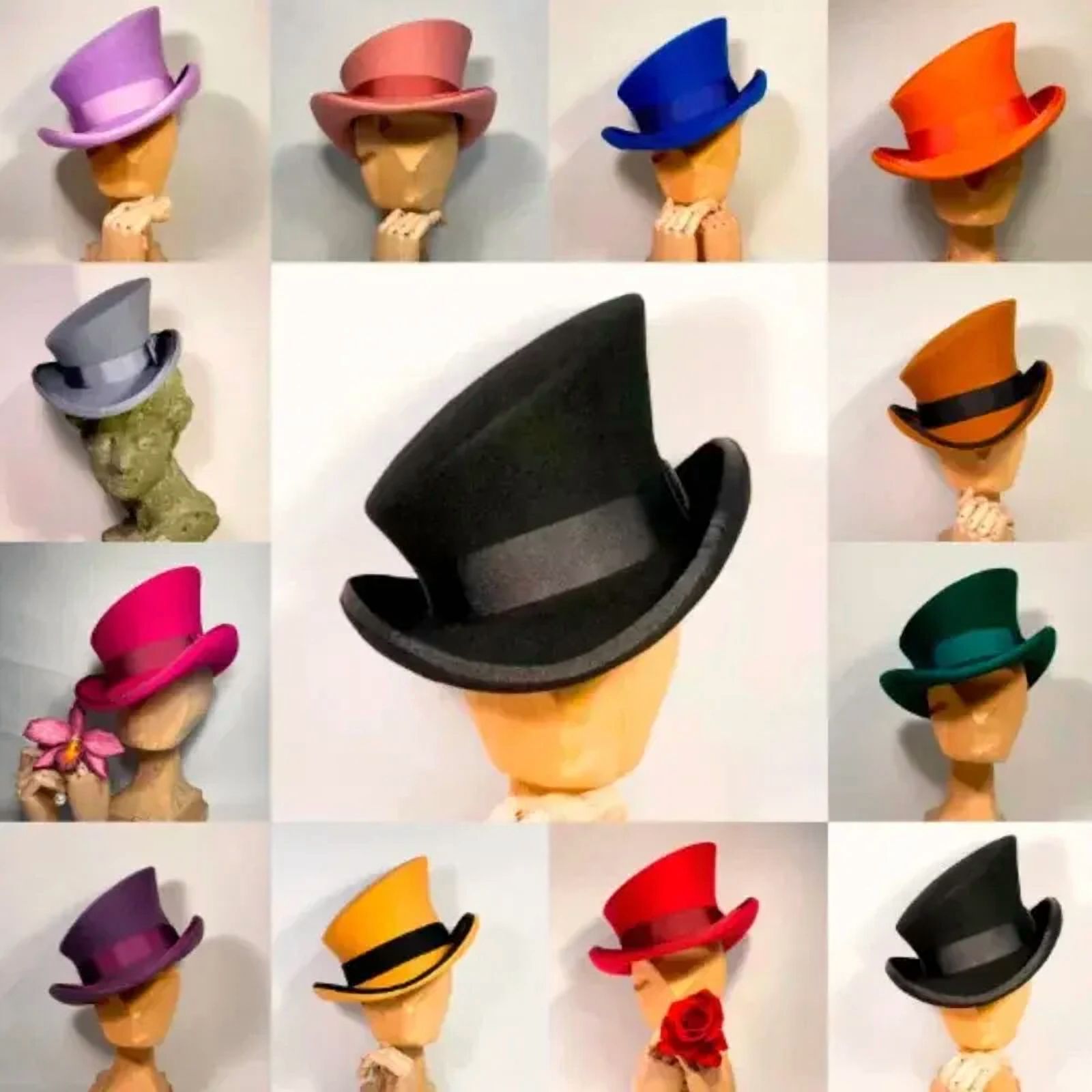Asymmetric Top Hat Wool Hat Women Men Unisex Hat Steam Punk Hat Top Hat Fashion Ribbon Decorative Hat Cover Head For Men，Red