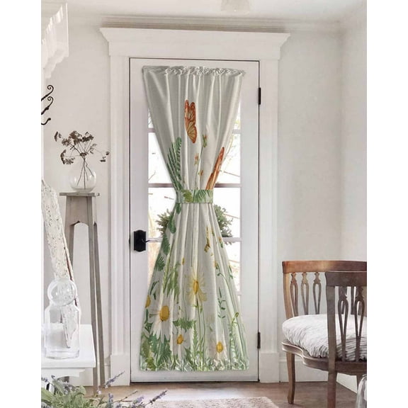 Spring Daisy Blackout Curtains French Door Curtains for Door Window, Botanical Wildflowers Butterfly Floral Privacy Drapery for Patio/Sidelight Doors, 1 Panel with Tieback, 25 x 72 Inches