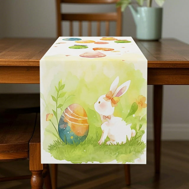 asddcavvf Easter Table Runner Linen Bunny Print Home Tablecloth Holiday Party Table Decoration Tablecloth Mat A Center Table