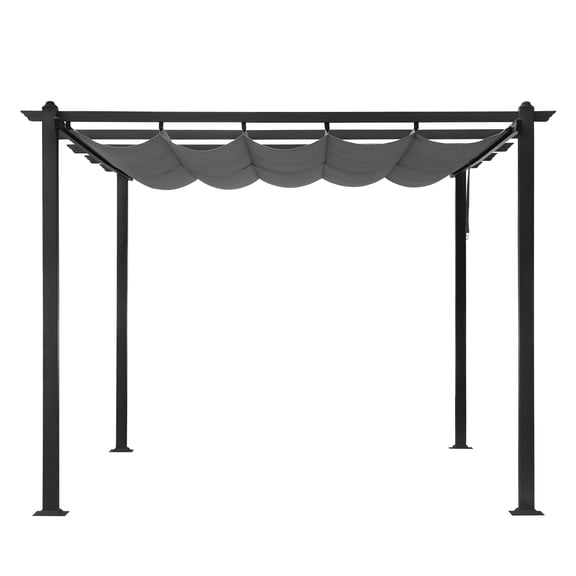Retractable Canopy Metal Pergola, Heavy Duty Powder Coated Iron Frame Patio Pergola with Adjustable PA Coated Oxford Fabric Shade Canopy for Backyard Garden Lawn, Dark Gray 143.1" x 101.4"