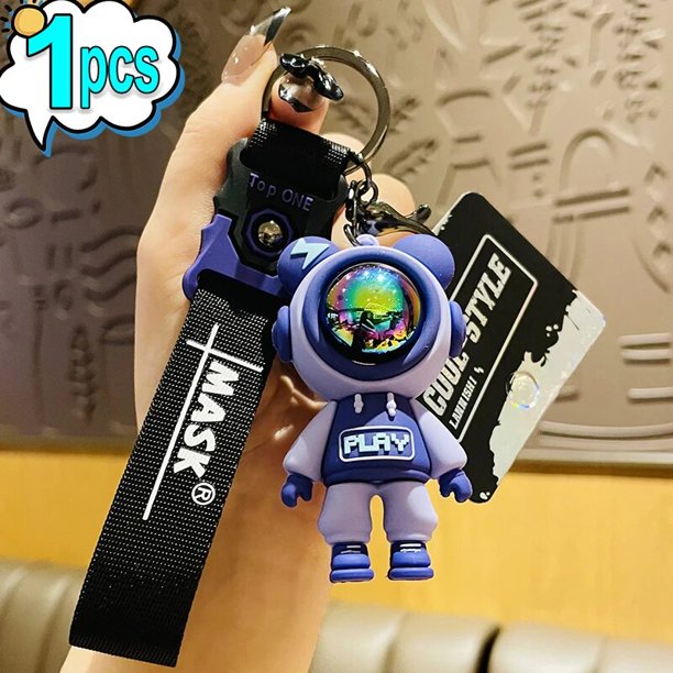 LLavero de oso relámpago de dibujos animados para hombres y mujeres, llavero de muñeca de oso astronauta lindo, llavero de coche, colgante de bolso, llavero de pareja, anillo de cadena