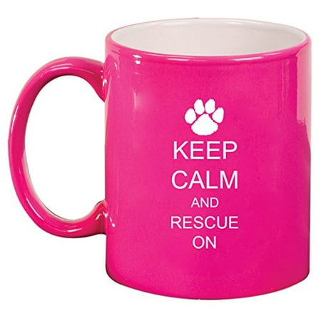 

Ceramic Coffee Tea Mug Keep Calm and Rescue On Paw Print (Hot Pink)