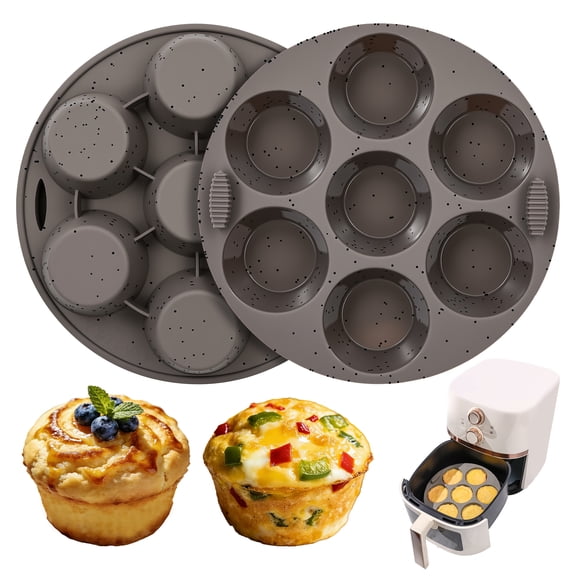 CAKETIME Silicone Muffin Pan for Air Fryer, Easy To Handle for Baking Egg Bites Molds Nonstick 2 Pack