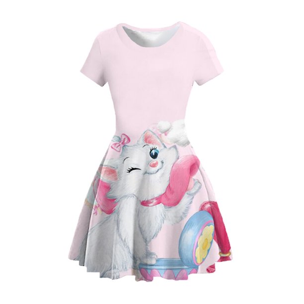 Nueva falda de sol en forma de A de Disney Mary Cat Kawaii, vacaciones en la playa, verano, volante, bohemio, bonito vestido de manga corta para mujer, ropa informal 110 heqiyong CONDUJO