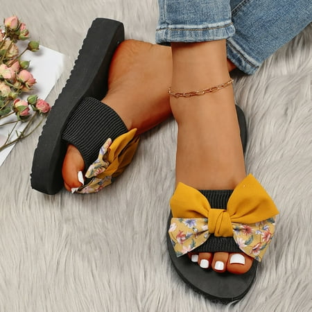 

Vedolay Sandals for Women Casual Summer Women s Ida Bow Flat Sandal Slippers Gray 7