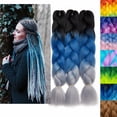 thumbnail image 3 of Benehair Jumbo Braiding Hair Synthetic Salon Crochet Braids Ombre for Twist Hair Extensions 24"/300g 3 Packs Black to Lake Blue to Grey, 3 of 8