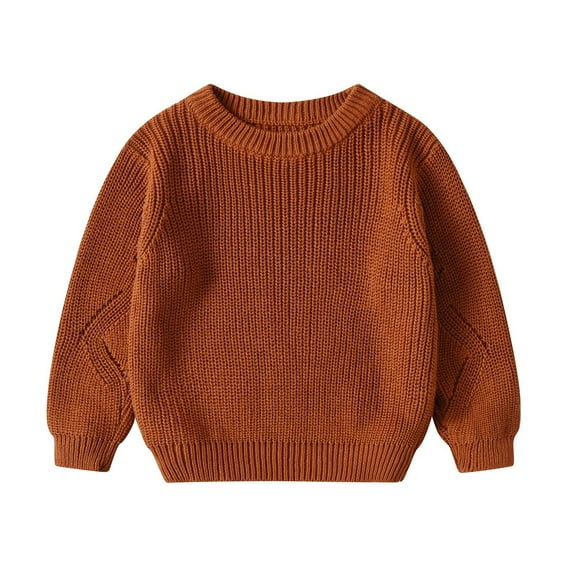 Girls Sweaters,Kids Ribbed Sweater Crewneck Knit Pullover Stretchy Top for All-Day Wear & Play,Fall Sweaters,Brown,3-4 Years