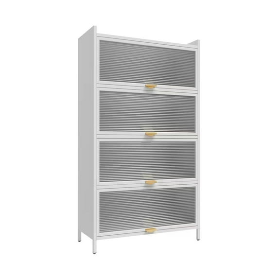 5 Tier Flip Door Cabinet Metal Storage Bins Pantry Organizer Closet Shelf Free Standing Easy Assemble Shelf Unit 31.5x13.8x56.69 Inch White With PC Doors(White)