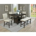 thumbnail image 2 of Counterheight Rustic Dark Oak Dining Bench Upholstered with Beige Linen Fabric, 2 of 2