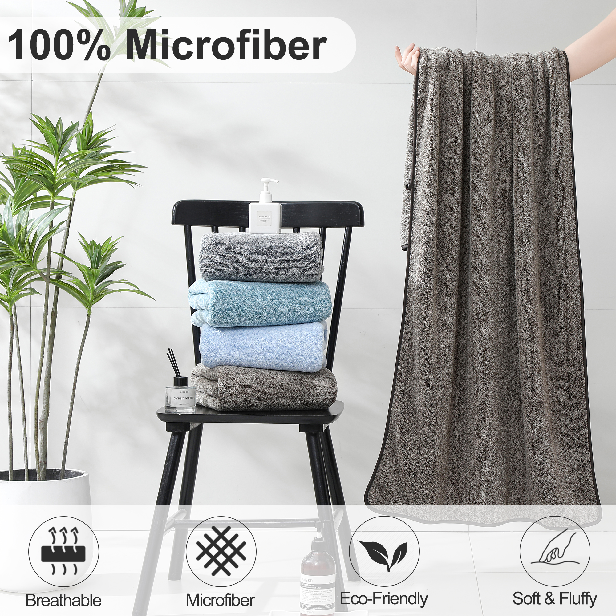 Smuge 6 Piece Dark Coffee Bath Towel Set, 2 Bath Towels, 2 Hand Towels, 2 Washcloths, Soft Microfiber Shower Towel for Bathroom