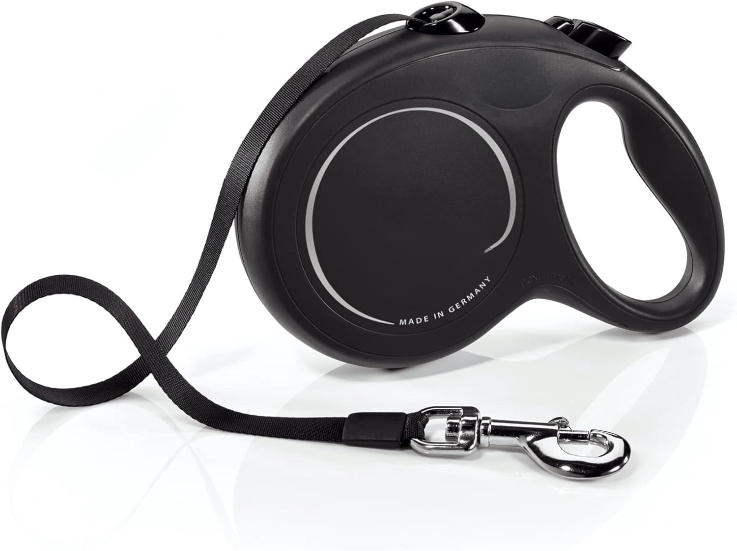 New Classic Tape Retractable Dog Leash for Large Dogs Upto 110 lbs. – 16 ft., Black |   Tangle Free Pet Walking Leash with One-Handed Brake, Pause, Lock | German Quality Product