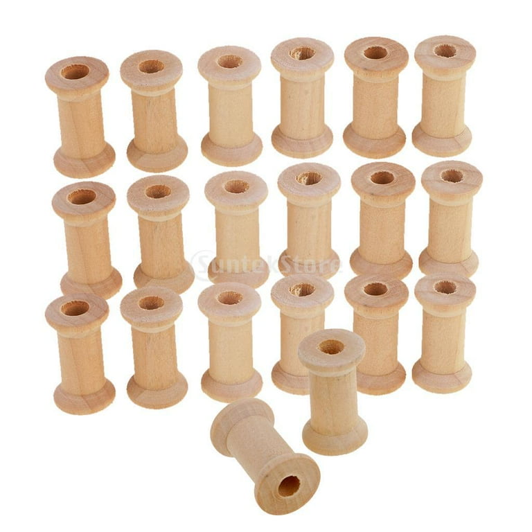20 Pieces Wooden Empty Thread Spools Reels Bobbins Cylinder Craft Ends for  Sewing Ribbons , 47 x 30mm 