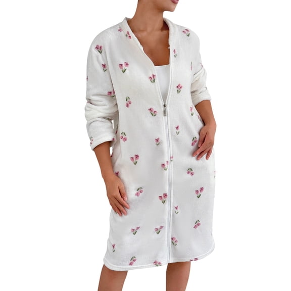 CAIXIA Women'S Robes With Zipper Front Women's Soft Winter Robe Button Front Bathrobe Cozy Loungewear For Home Relaxation