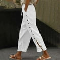 thumbnail image 2 of Gmluru Cargo Pants for Women Side Real Button Open Pocket Wide-Leg Solid Color Casual Elastic Tight Waist Loose (Capre Pants) Business Work Travel Pants White S-2XL, 2 of 6