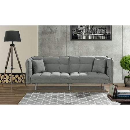 Plush Tufted Velvet Sleeper Sofa Light Gray Plush Tufted Velvet Sleeper Sofa Light Gray