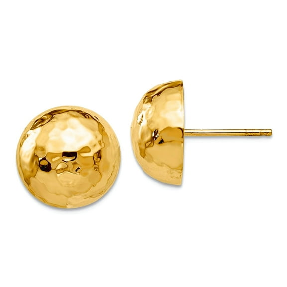14k Yellow Gold Polished Hammered Half Ball Post Earrings 13x13mm Wide Ball Earring for Women