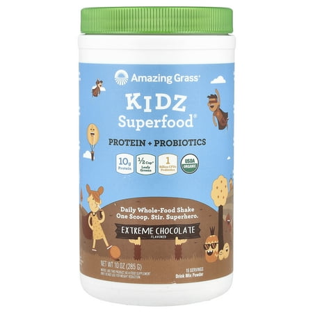 Amazing Grass Kidz Protein and Probiotics Shake Mix, Extreme Chocolate, 15 Servings