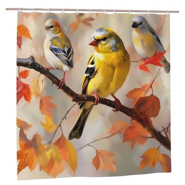 Sunyuer Fall Maple Leaves Bird Shower Curtain for Bathroom, Waterproof Polyester Fabric Bath Curtain 72 x 72 Inch with 12 Plastic Hooks