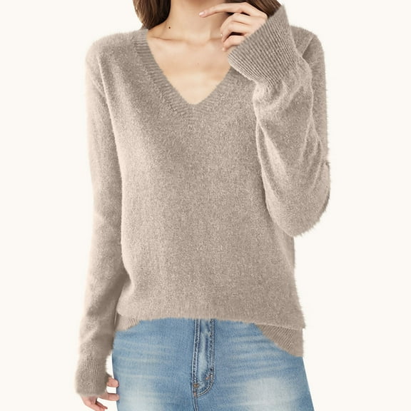 POROPL Fall Sweaters for Women Long Sleeve V-Neck Sweater Thin Knitted Top,Lightweight,Size S-XXL