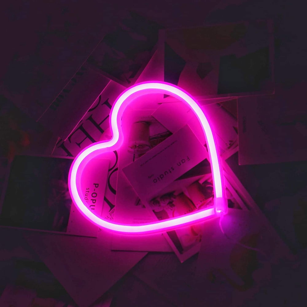 Pink/1Pc Led Heart-Shaped Neon Light Wall Hanging Art Bar Bedroom Living  Room Party Home Rooms, Children'S Rooms, Corridors, Balconies,Power Supply:  3Xaa Batteries (Not Included) Or Usb (Dual Use) 